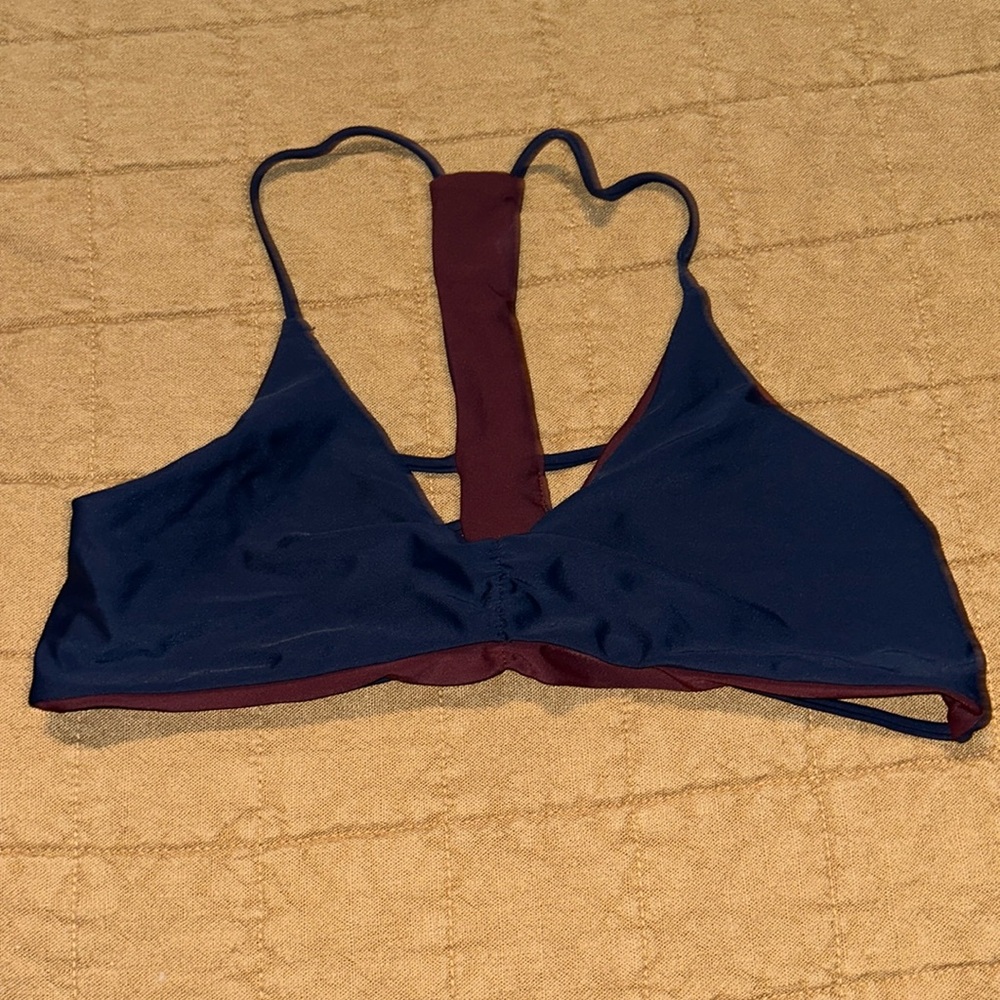 Reversible Navy & Maroon Bikini Top with Back Detail - Never Worn